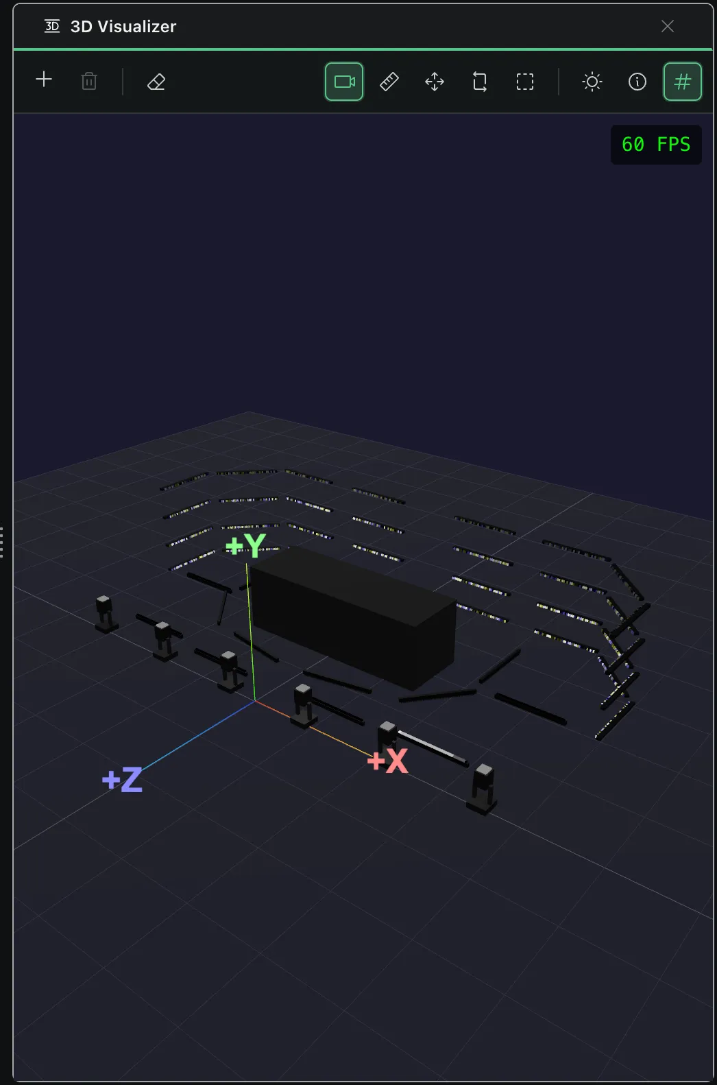 Nightfall 3D visualizer previewing a stage and lighting rig
